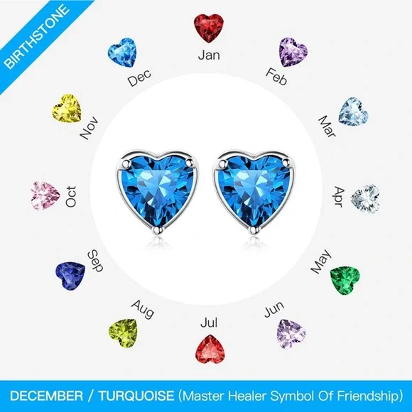 Heart Birthstone Sterling Silver Earrings - Picture 2 of 3